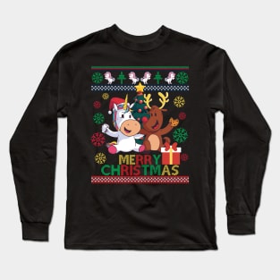 Ugly Christmas Unicorn and Deer Gift Long Sleeve T-Shirt